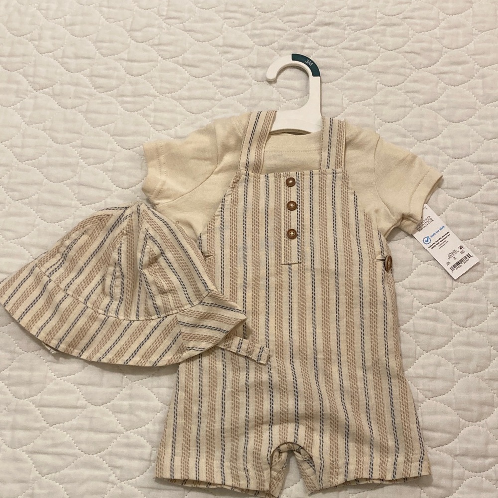 Charming Cream and Tan Striped Kids Matching Set